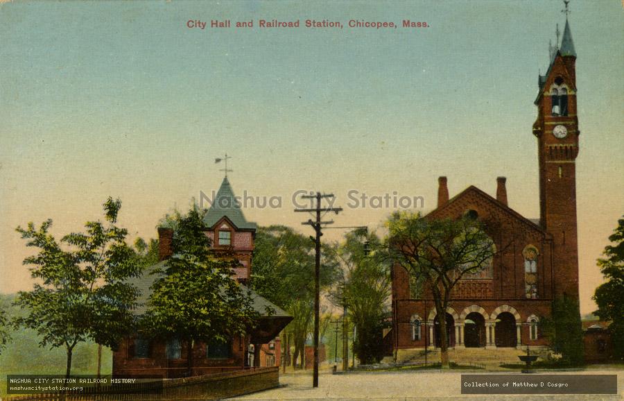 Postcard: City Hall and Railroad Station, Chicopee, Massachusetts